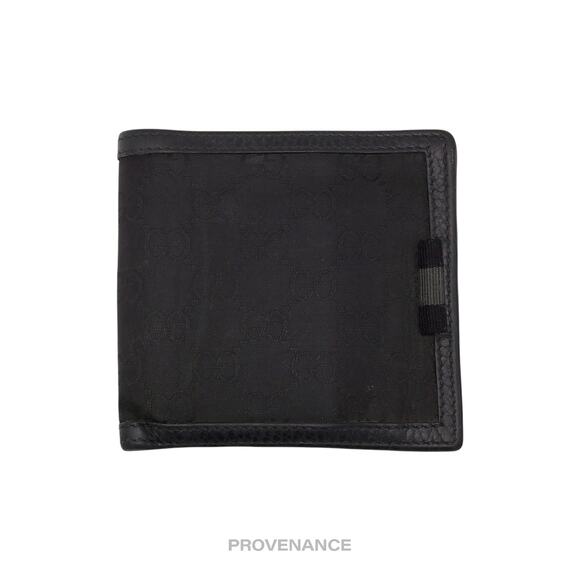 🔴 Gucci Web Bifold Wallet - GG Canvas Black Leather - Picture 1 of 8